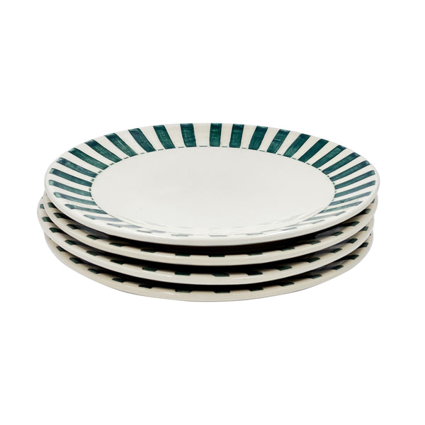 Dinner Plate in Green, Stripes, Set of Four