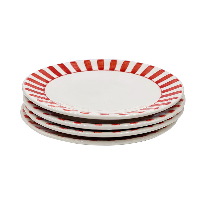 Dinner Plate in Red, Stripes, Set of Four