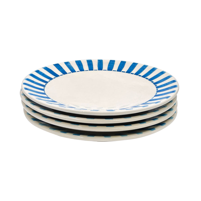 Dinner Plate in Light Blue, Stripes, Set of Four