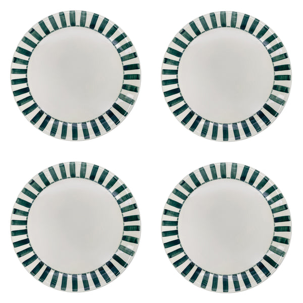 Dinner Plate in Green, Stripes, Set of Four