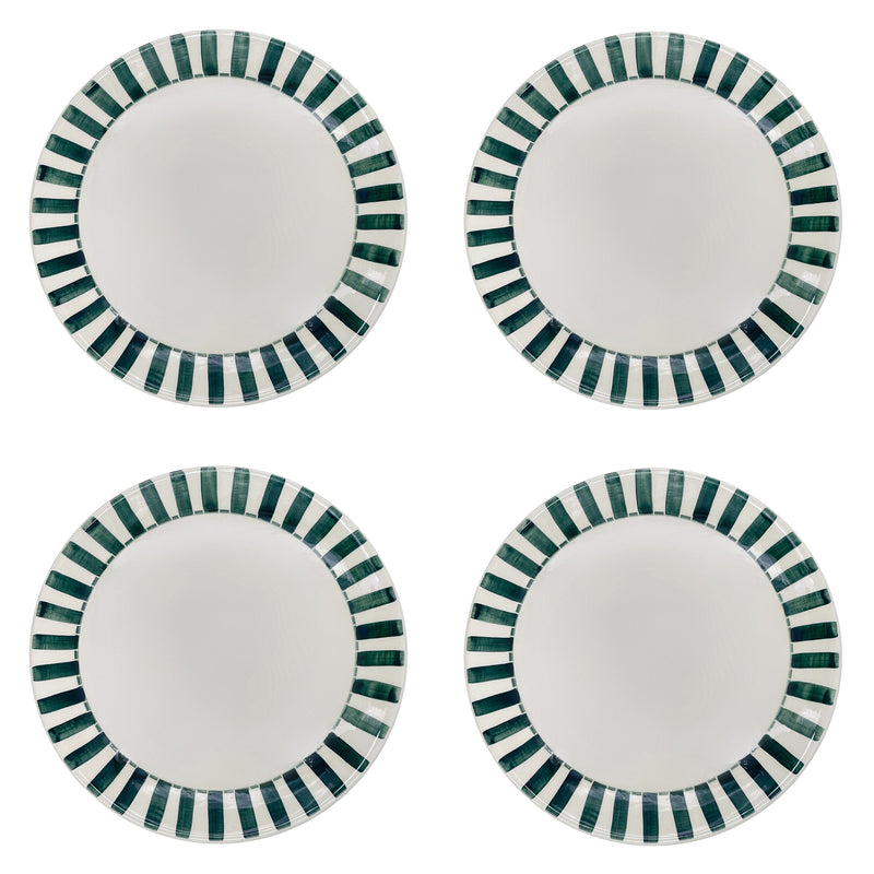 Dinner Plate in Green, Stripes, Set of Four