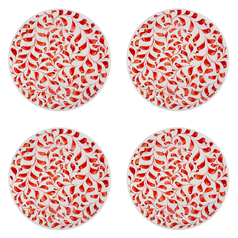 Dinner Plate, in Red, Scroll, Set of Four