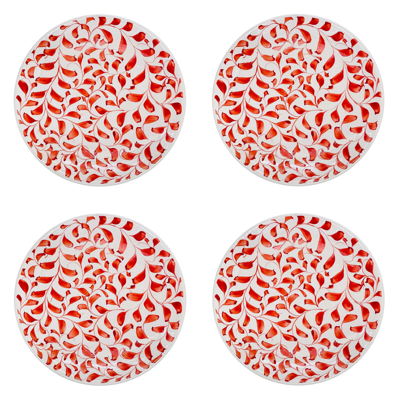 Dinner Plate, in Red, Scroll, Set of Four