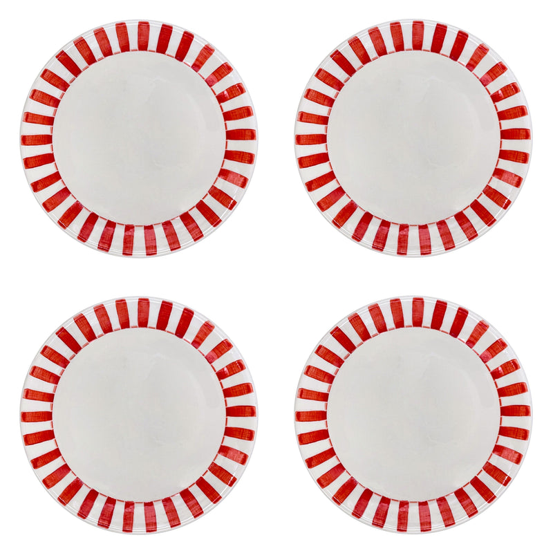 Dinner Plate in Red, Stripes, Set of Four