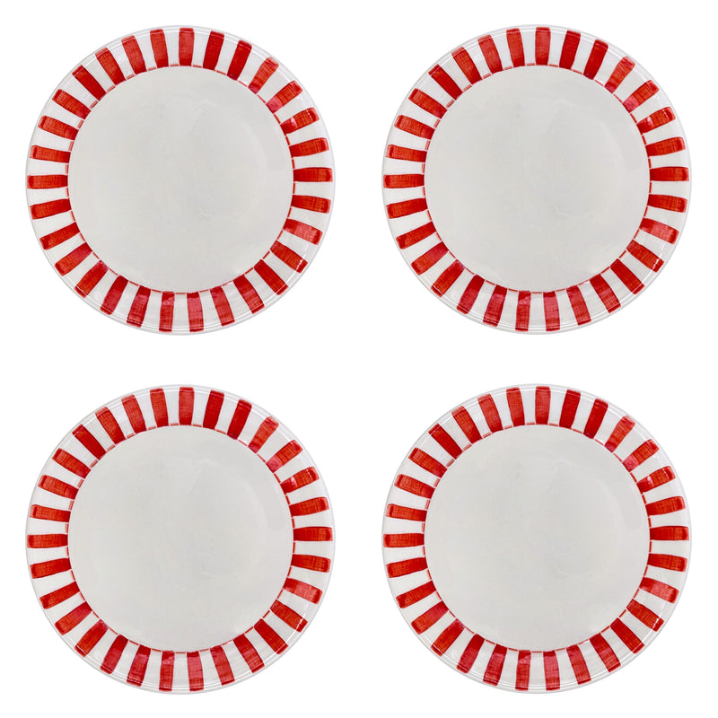 Dinner Plate in Red, Stripes, Set of Four