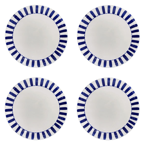 Dinner Plate in Navy Blue, Stripes, Set of Four