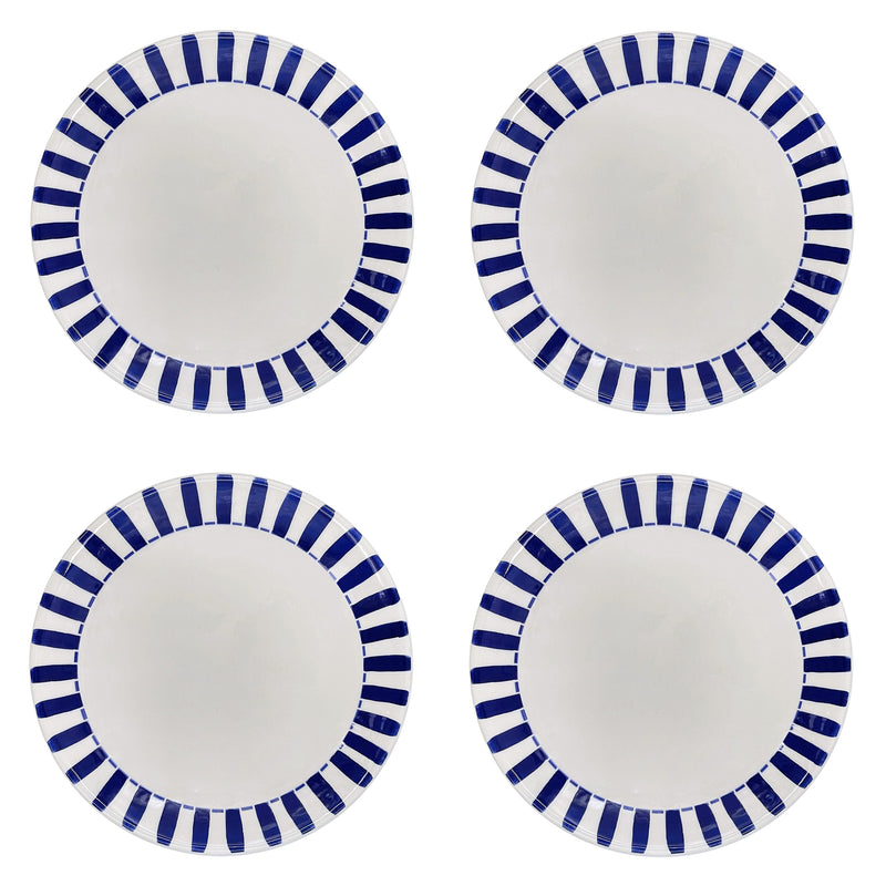 Dinner Plate in Navy Blue, Stripes, Set of Four