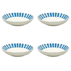 Pasta Bowl in Light Blue, Stripes, Set of Four