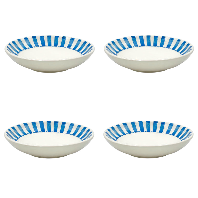 Pasta Bowl in Light Blue, Stripes, Set of Four