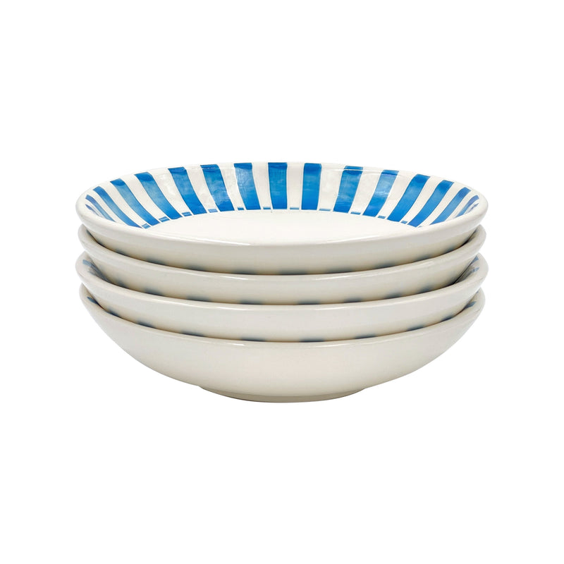 Pasta Bowl in Light Blue, Stripes, Set of Four