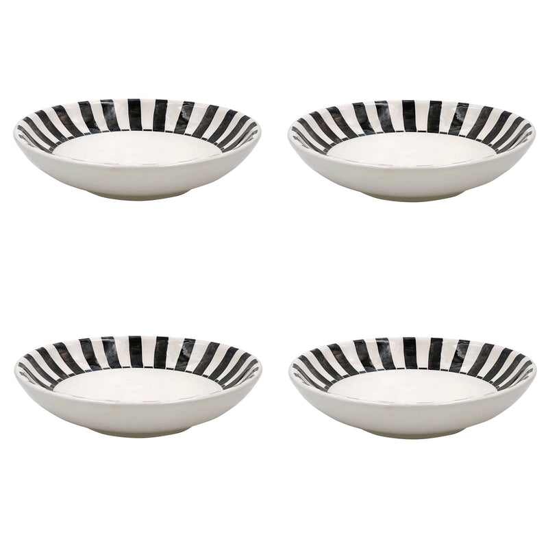 Pasta Bowls 20cm in Black, Stripes, Set of Four