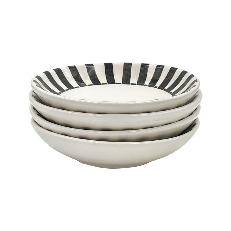 Pasta Bowls 20cm in Black, Stripes, Set of Four