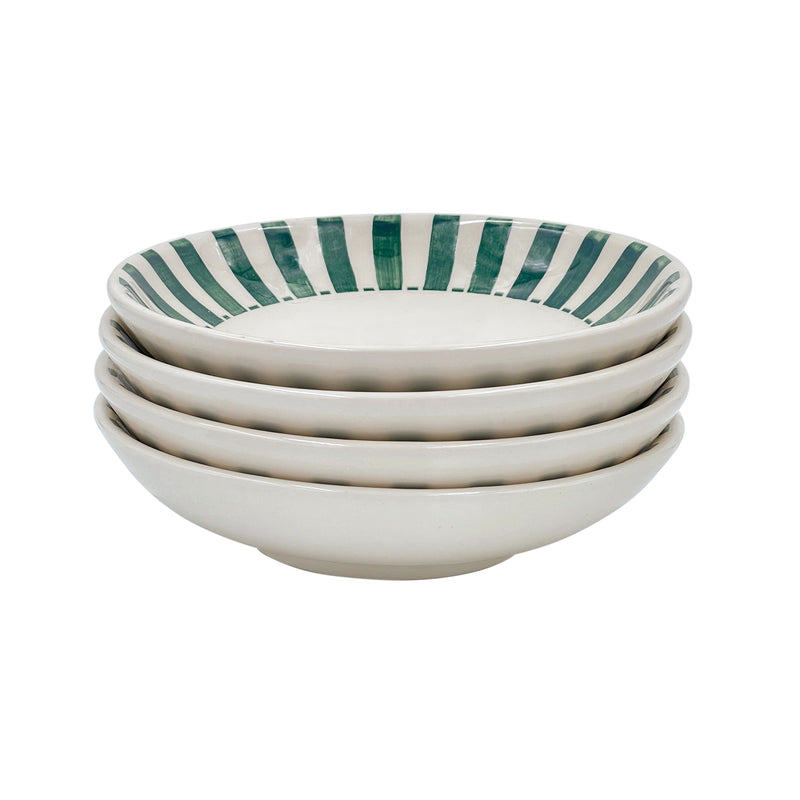 Pasta Bowl in Green, Stripes, Set of Four