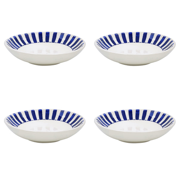 Pasta Bowl in Navy Blue, Stripes, Set of Four