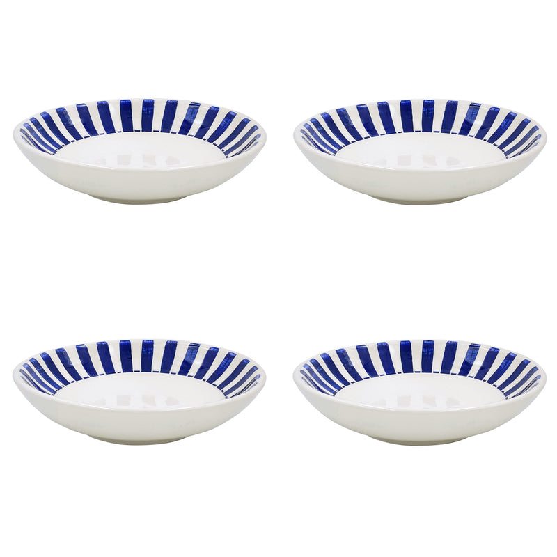 Pasta Bowl in Navy Blue, Stripes, Set of Four