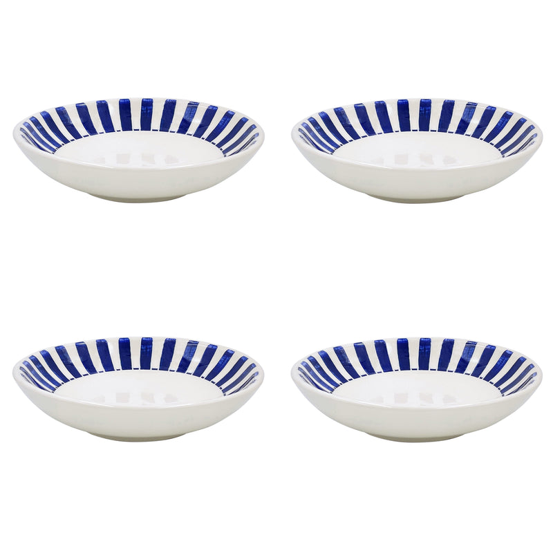 Pasta Bowl in Navy Blue, Stripes, Set of Four