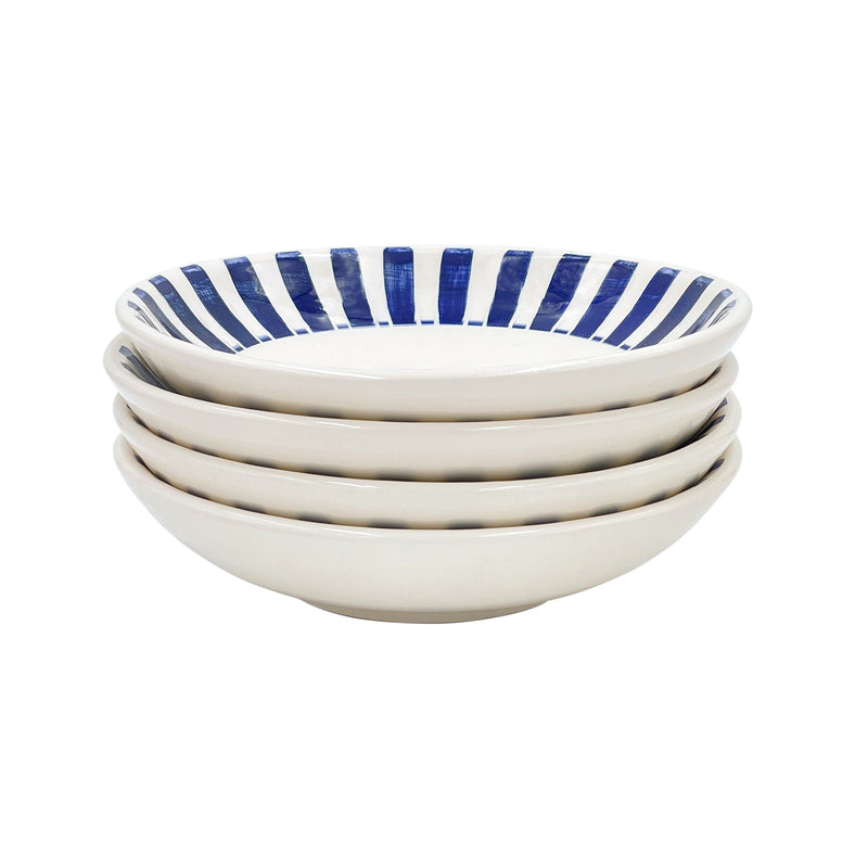 Pasta Bowl in Navy Blue, Stripes, Set of Four