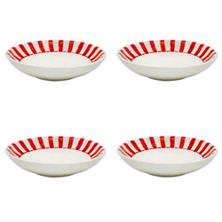 Pasta Bowl in Red, Stripes, Set of Four