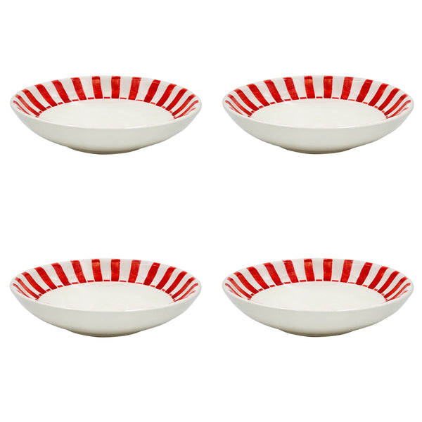 Pasta Bowl in Red, Stripes, Set of Four