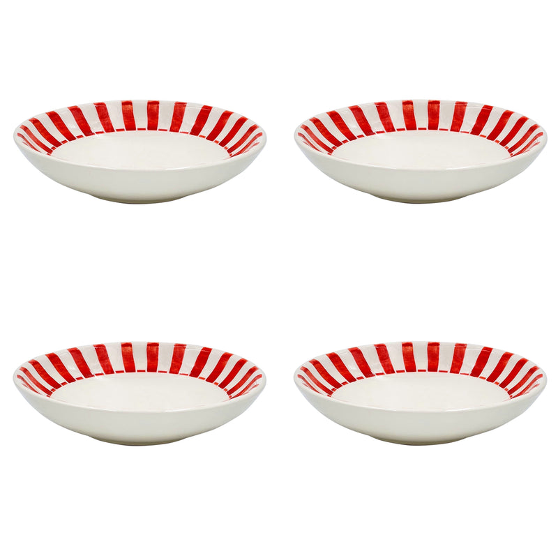 Pasta Bowl in Red, Stripes, Set of Four