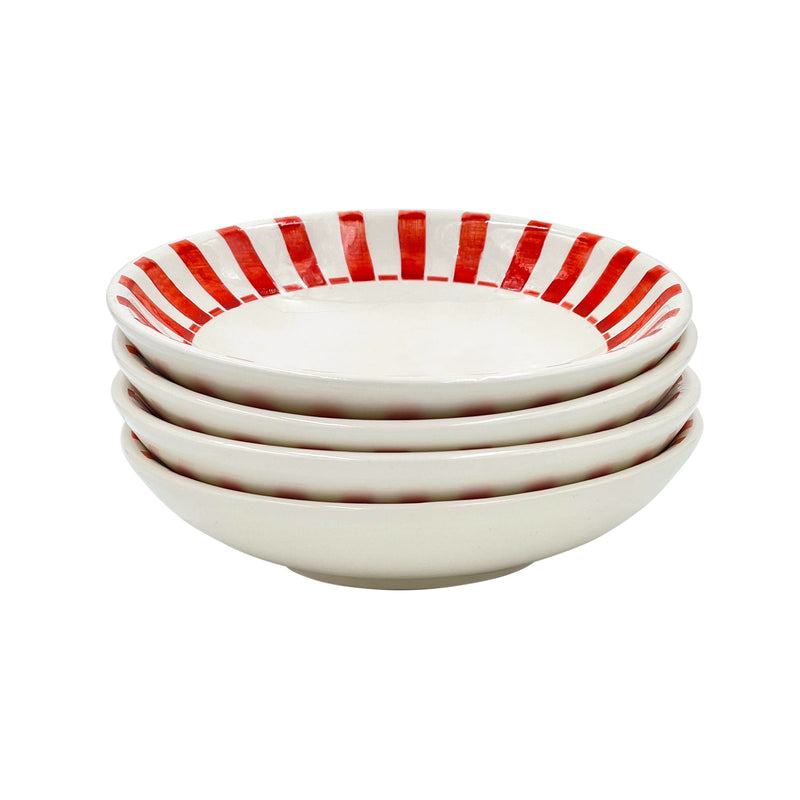 Pasta Bowl in Red, Stripes, Set of Four