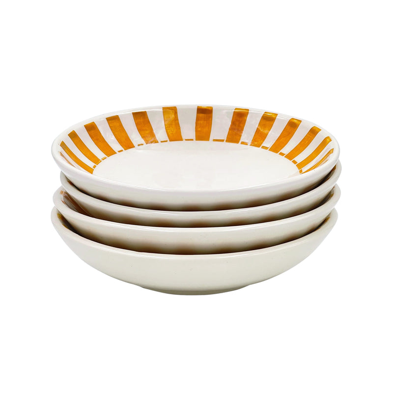 Pasta Bowl in Yellow, Stripes, Set of Four