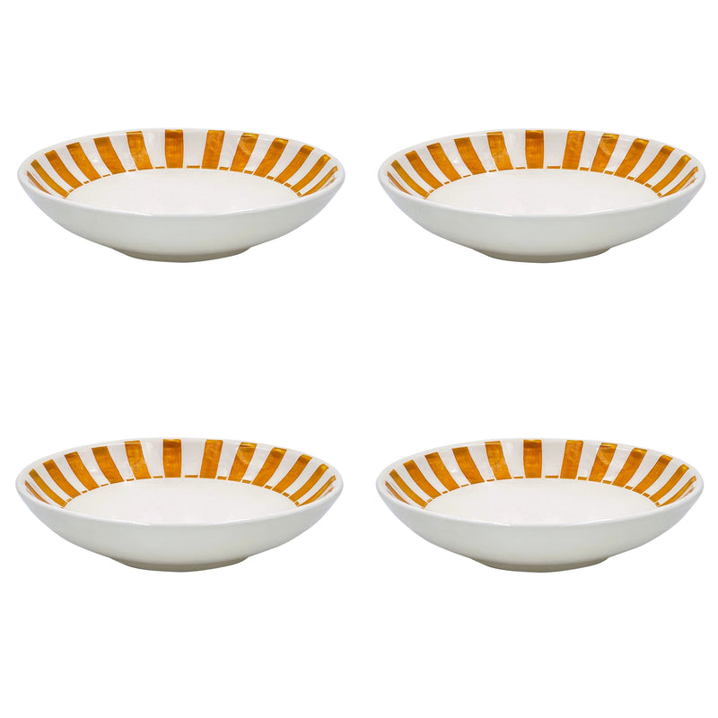 Pasta Bowl in Yellow, Stripes, Set of Four