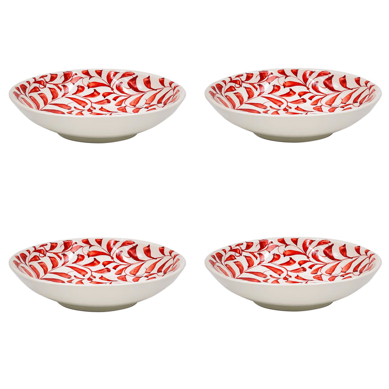 Pasta Bowl in Red, Scroll, Set of Four