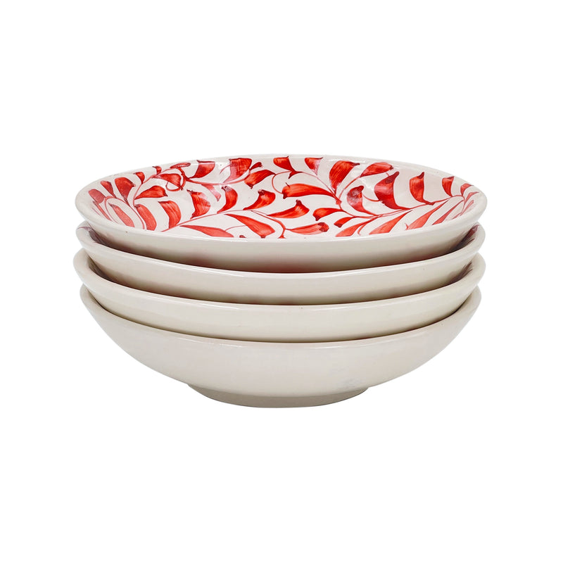 Pasta Bowl in Red, Scroll, Set of Four