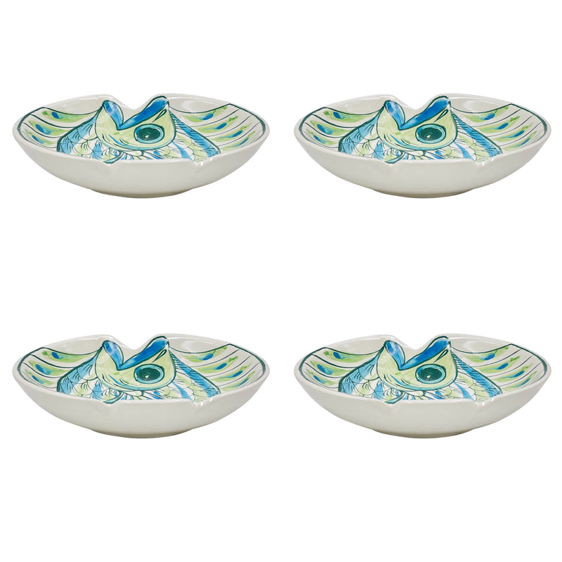 Pasta Bowl, Green Romina Fish, Set of Four