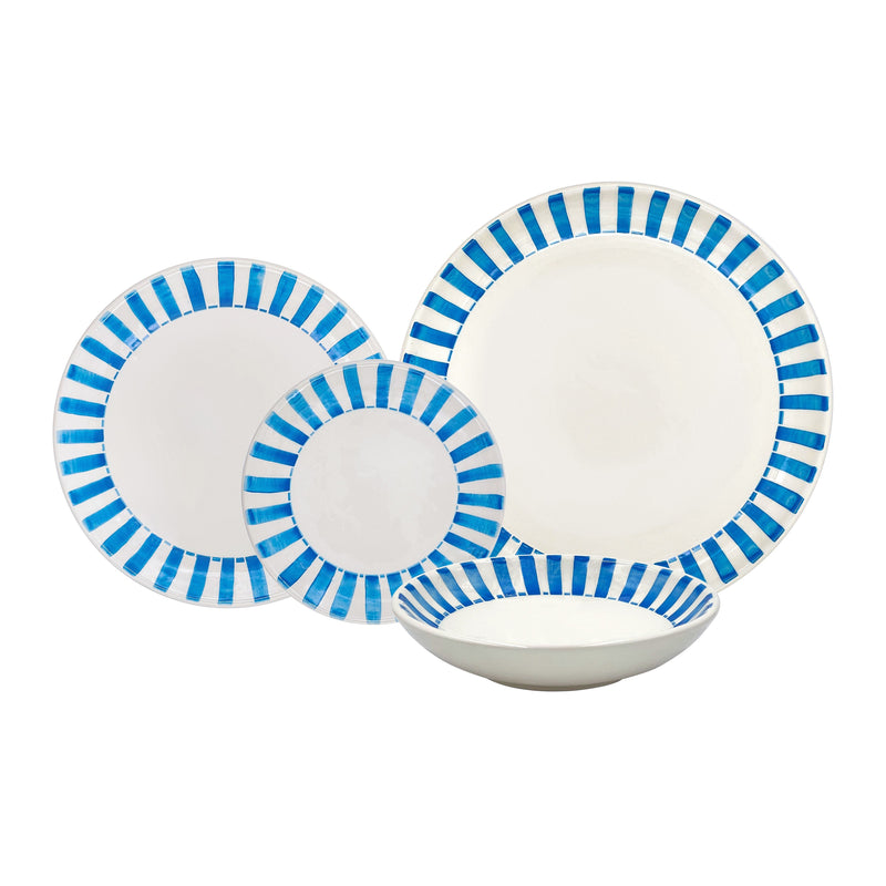 Dinner Set in Light Blue, Stripes, 16 Piece
