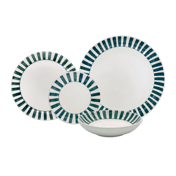 Dinner Set in Green, Stripes, 16 Piece