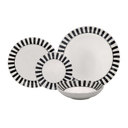 Dinner Set in Black, Stripes, 16 Piece