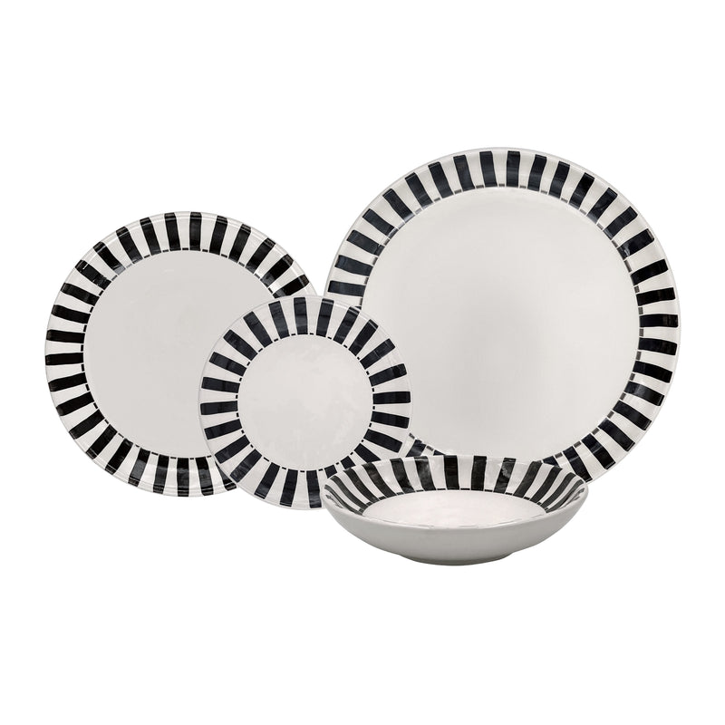 Dinner Set in Black, Stripes, 16 Piece