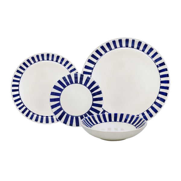 Dinner Set in Navy Blue, Stripes, 16 Piece