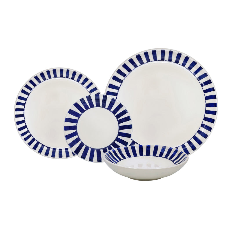 16 piece Ceramic Dinner Set in Navy Blue Stripes Villa Bologna