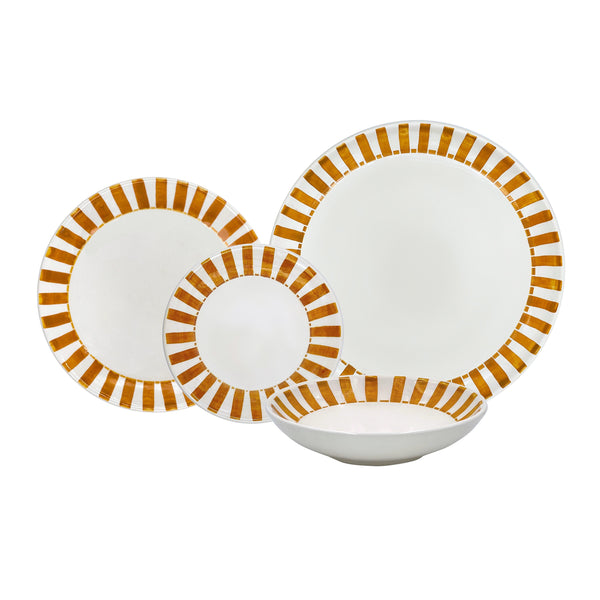 Dinner Set in Yellow, Stripes, 16 Piece