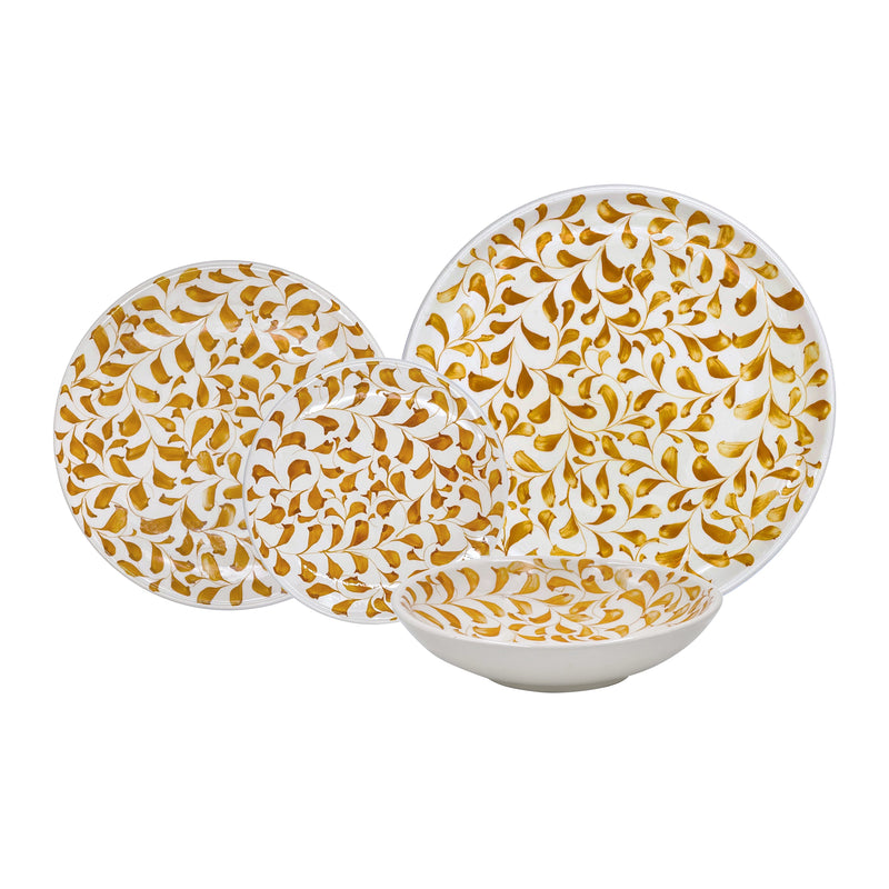 Dinner Set in Yellow, Scroll 16 Piece
