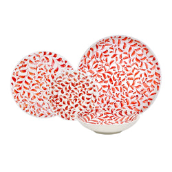 Dinner Set in Red, Scroll, 16 Piece