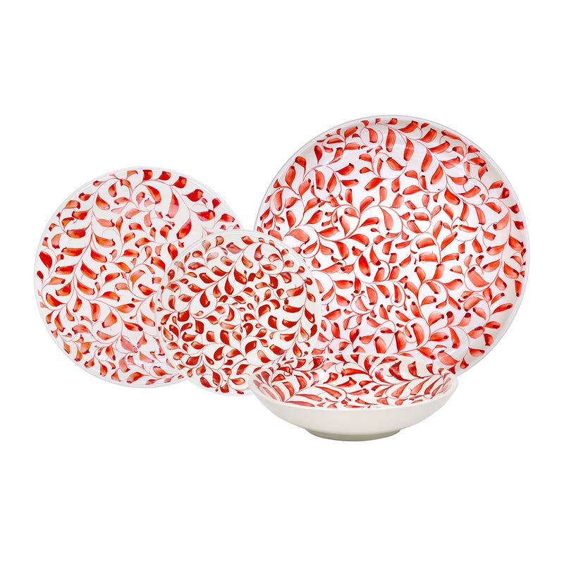 Dinner Set in Red, Scroll, 16 Piece