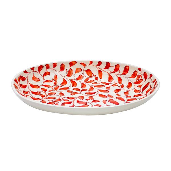 Small Oval Platter in Red, Scroll