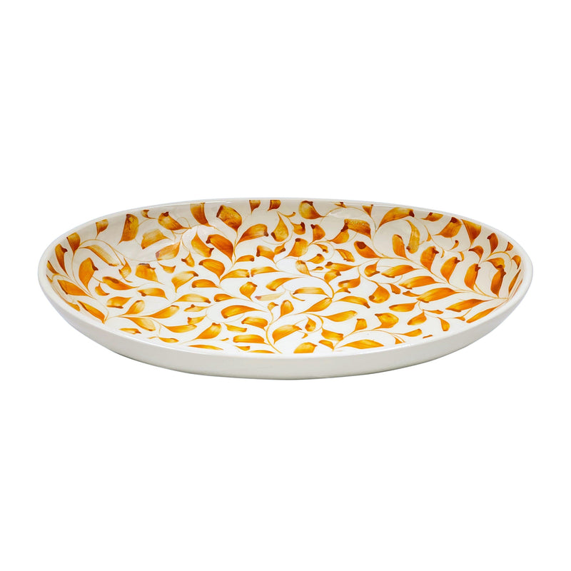 Small Oval Platter in Yellow, Scroll