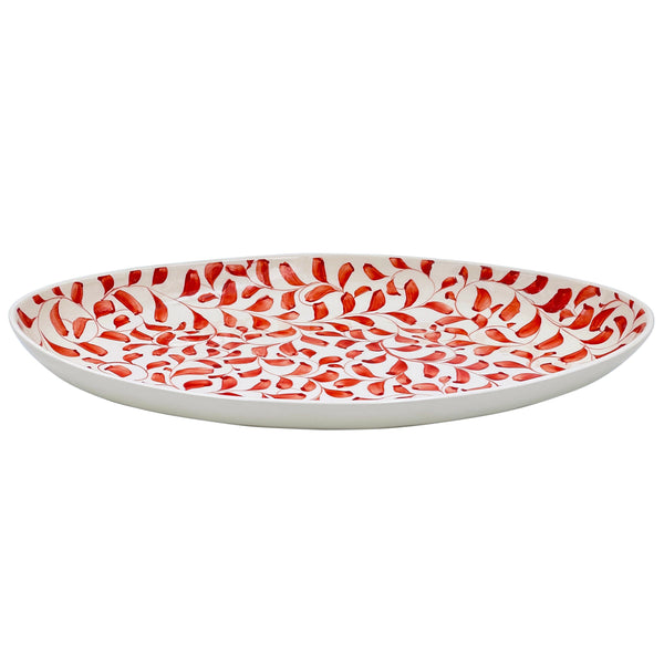 Large Oval Platter in Red, Scroll