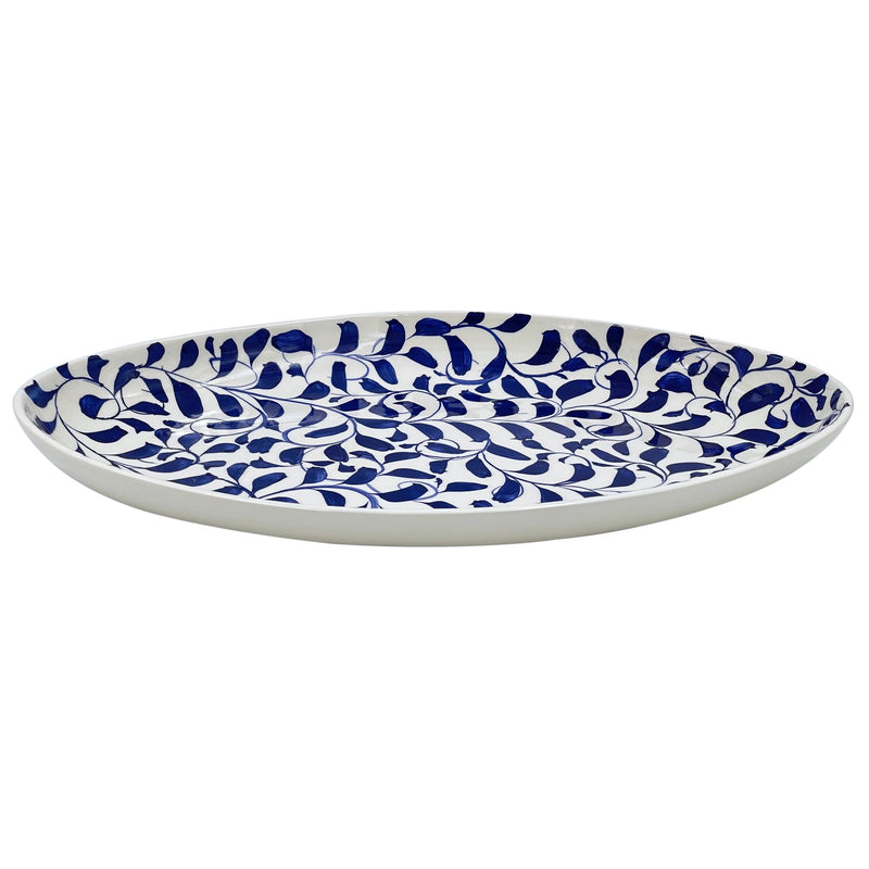Large Oval Platter in Navy Blue, Scroll