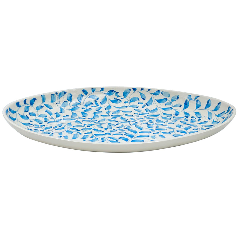 Large Oval Platter in Light Blue, Scroll