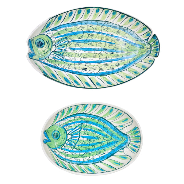 Set of Two Serving Platters, Green Romina Fish