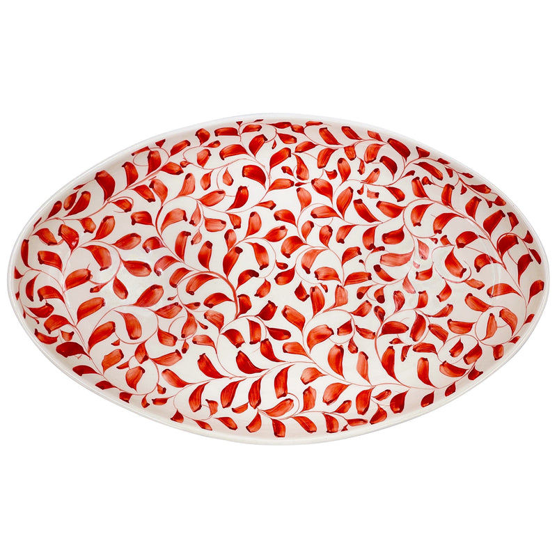 Large Oval Platter in Red, Scroll