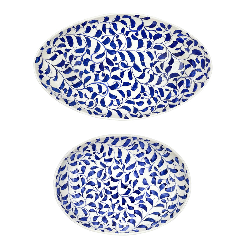 Set of Two Serving Platters in Navy Blue, Scroll