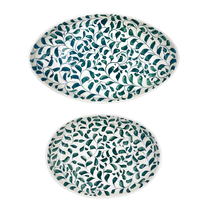 Set of Two Serving Platters in Green, Scroll