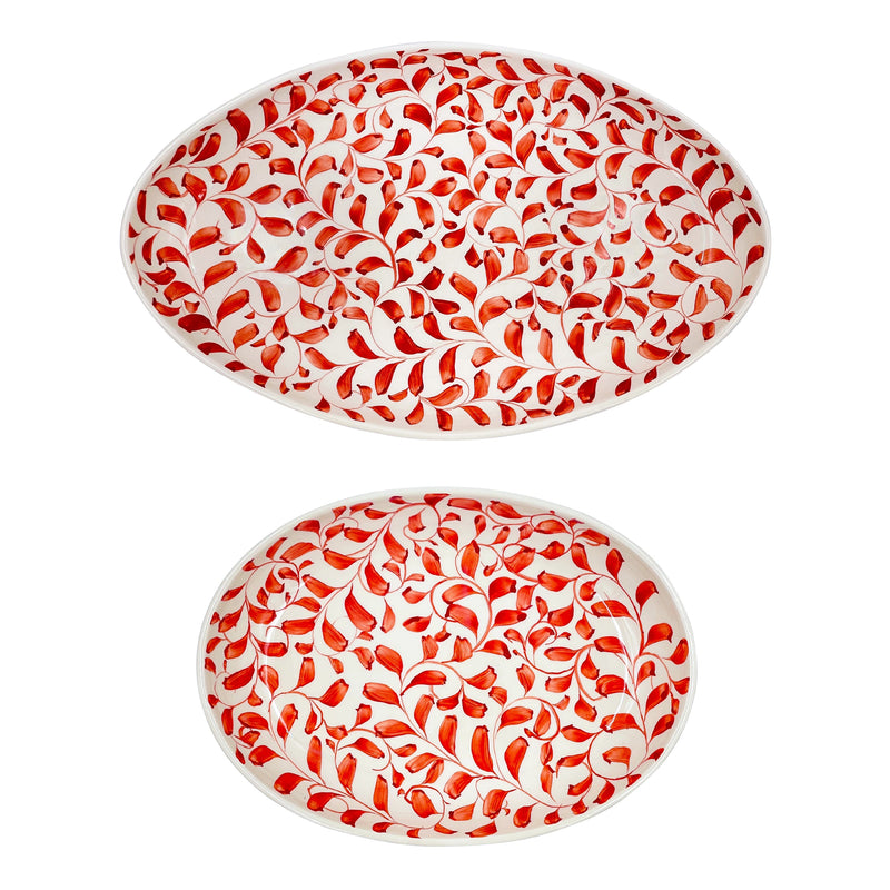 Set of Two Serving Platters in Red, Scroll
